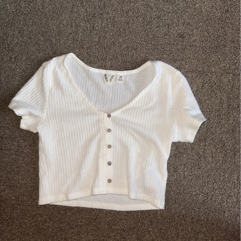 Roxy White Textured Button-Down Top